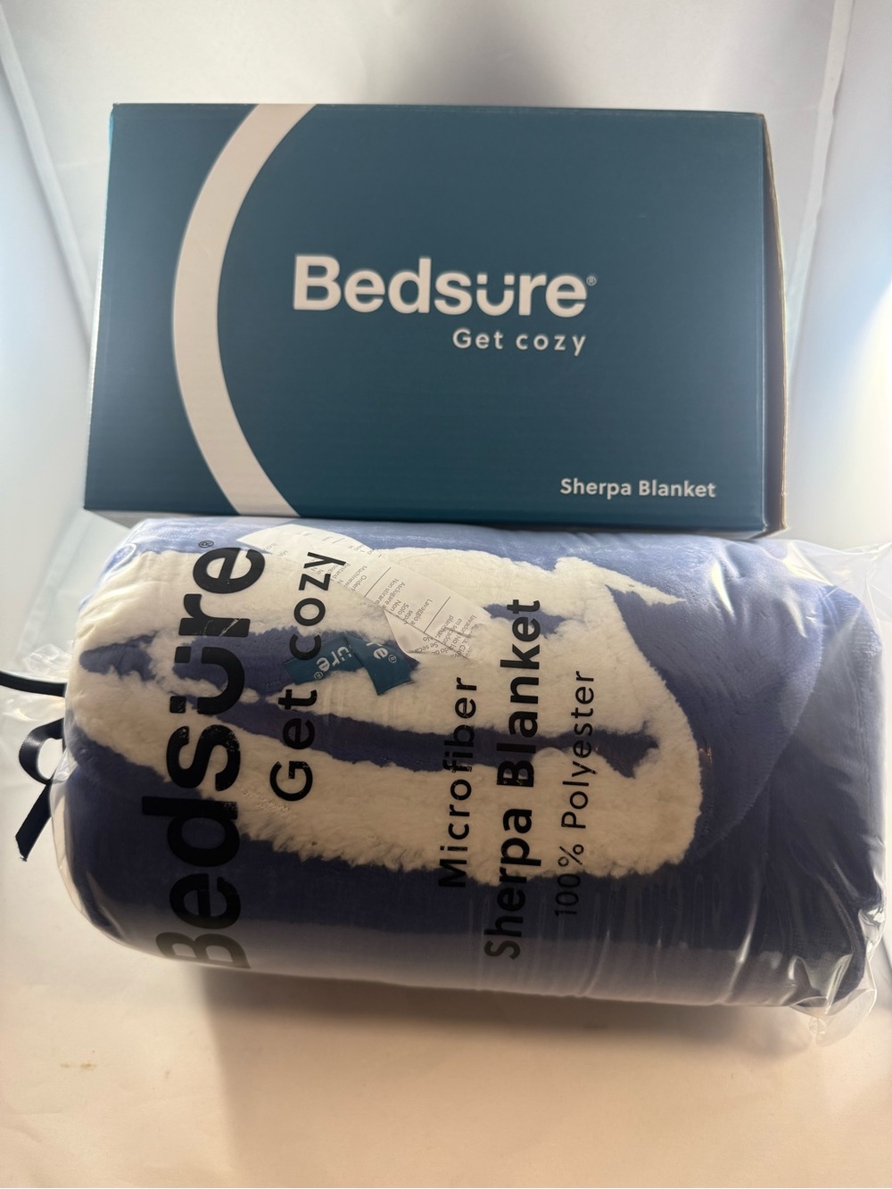 Bedsure Blue Sherpa Blanket - Plush Microfiber Throw with White Sherpa